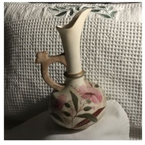 Antique Austrian Porcelain Vase with Handle~Hand Painted Flowers-Signed